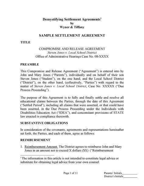 43 Free Settlement Agreement Templates Divorcedebtemployment