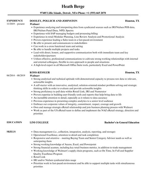 Walmart Resume Sample