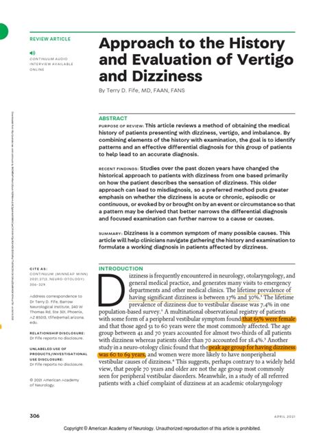 Approach To The History And Evaluation Of Vertigo And Dizziness Pdf