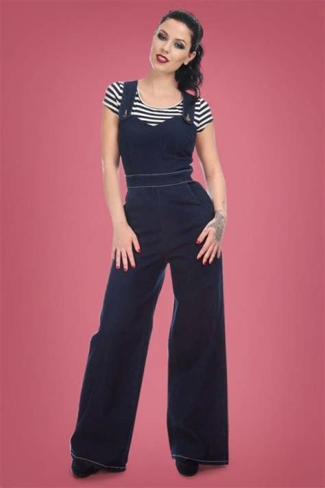 collectif clothing 50s karla heart dungarees in navy clothes fashion vintage fashion