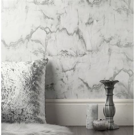 M1584 Aura Silver Marble Wallpaper By Crown