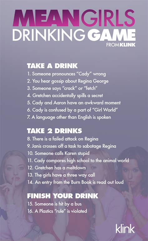 Official Mean Girls Drinking Game Drinking Games Pinterest Mean Girls Drinking Game