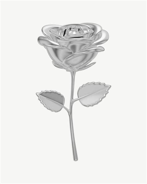 Silver Metallic Rose Flower 3d Premium Psd Rawpixel