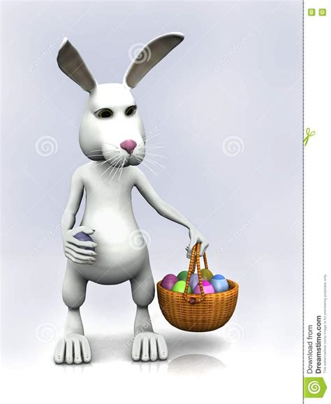 Cartoon Easter Bunny Holding A Basket With Eggs Stock Illustration