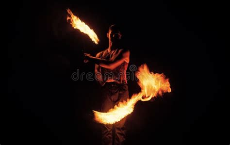 Fakir Show Happy Man Manipulate With Burning Poi Fire Fakir Perform