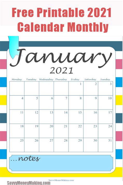 2021 Monthly Calendar Printable Free Monthly Calendar Pages