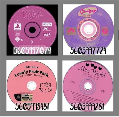 Four Cds With Hello Kitty On Them Are Shown In Three Different Colors