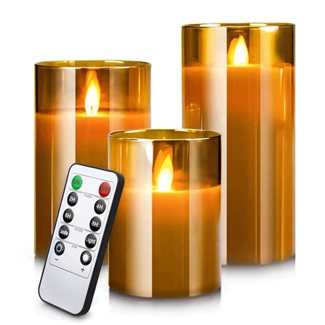 led flameless candles battery operated real pillar wax ing moving wick effect glod glass candle