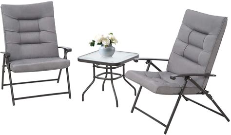 Suncrown Patio Padded Folding 3 Pieces Chair Set Adjustable Reclining
