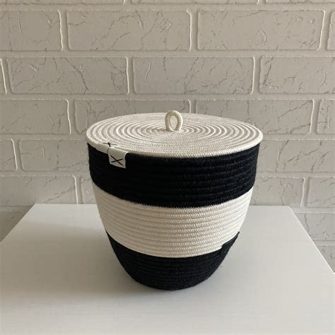 Cotton Rope Basket Monochrome Storage Basket With Lid Etsy