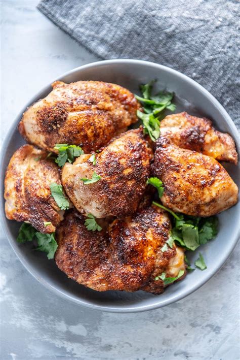 Give them an oriental twist with our easy teriyaki chicken thighs recipe. Air Fryer Chicken Thighs - Garnished Plate