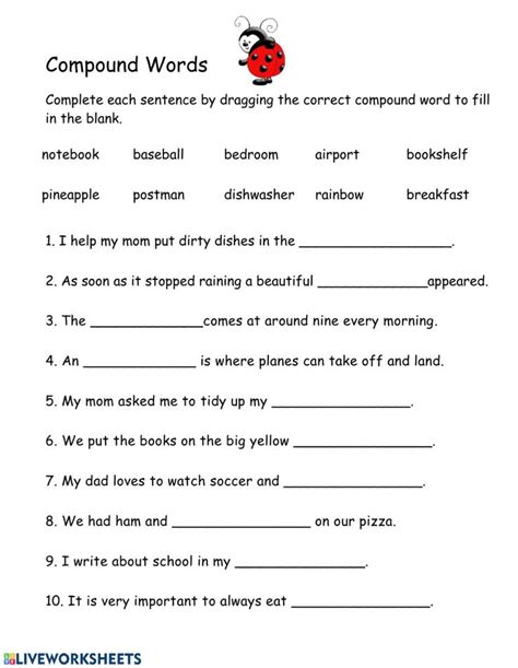 Compound Words Interactive Worksheet Compound Words Worksheets