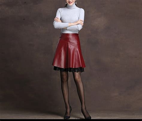 2020 New Style Umbrella Skirt Sheep Skin High Waist Skirt Large Pleats