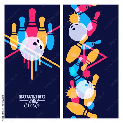 Set Of Bowling Banner Poster Flyer Or Label Design Elements Vertical