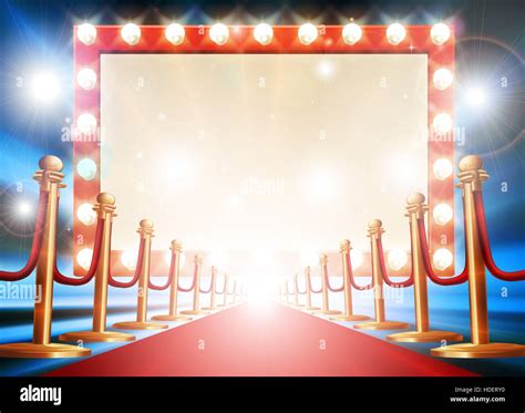 Red Carpet Background With Theatre Or Cinema Style Light Bulb Sign