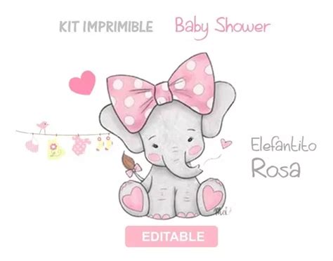 Kit Imprimible Baby Shower Elefante Rosa Editable En Venta En