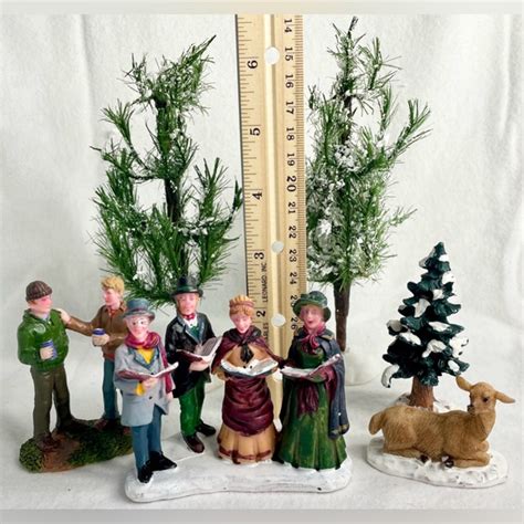 Lemax Holiday Lemax Christmas Village Figurine Lot Carolers Cheers Trees Deer Beer Men 6 Pcs