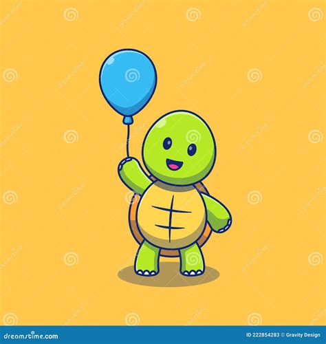 Cute Little Turtle Illustration Design Holding Balloons Stock Vector