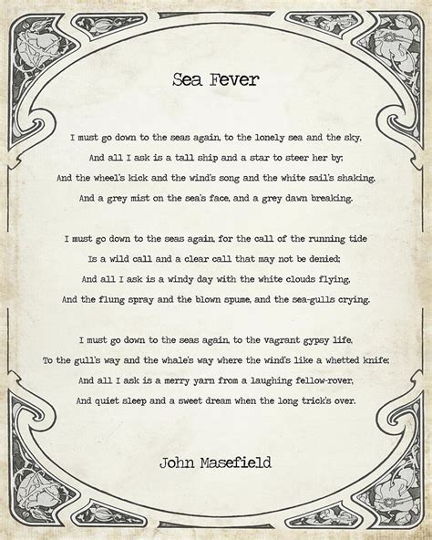 A Beautiful Poem Print By The English Poet John Masefield Sea Fever Digital Art By John
