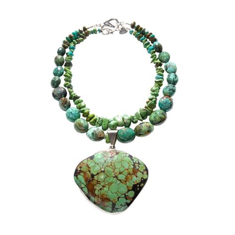 Turquoise Pendant With Double Strand Necklace At Stdibs