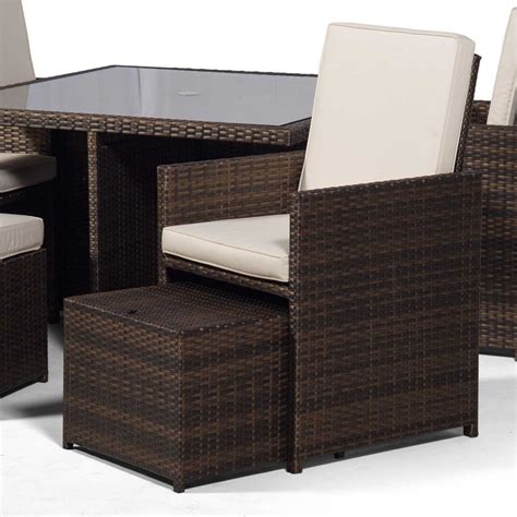 Giardino Rattan 4 Seater Cube Dining Table And Chairs Set With 4 Stools