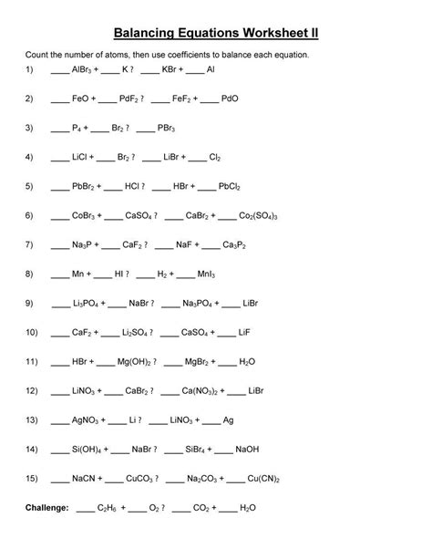 Writing and balancing chemical reactions. Balancing Equation Worksheet - You Calendars