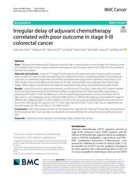 Pdf Irregular Delay Of Adjuvant Chemotherapy Correlated With Poor