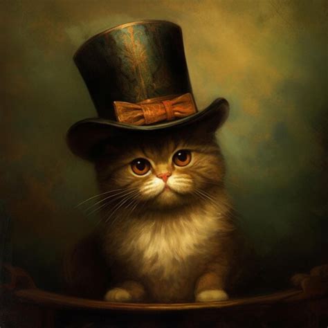 Premium AI Image Painting Of A Cat Wearing A Top Hat And Bow Tie