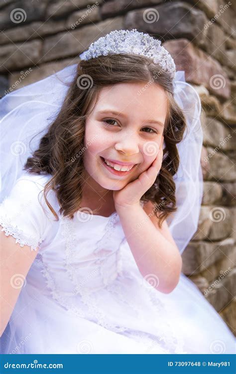 First Holy Communion Girl Stock Photo Image Of White 73097648