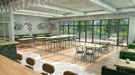 3d Industrial Coffee Bar Restaurant Interior Design