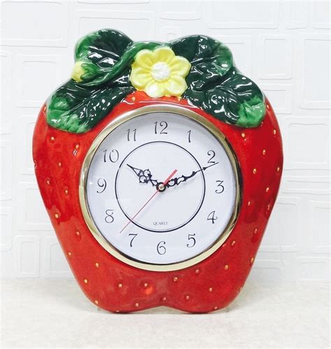 Ack 3d Strawberry Shaped Hand Painted Ceramic Kitchen Wall Clock