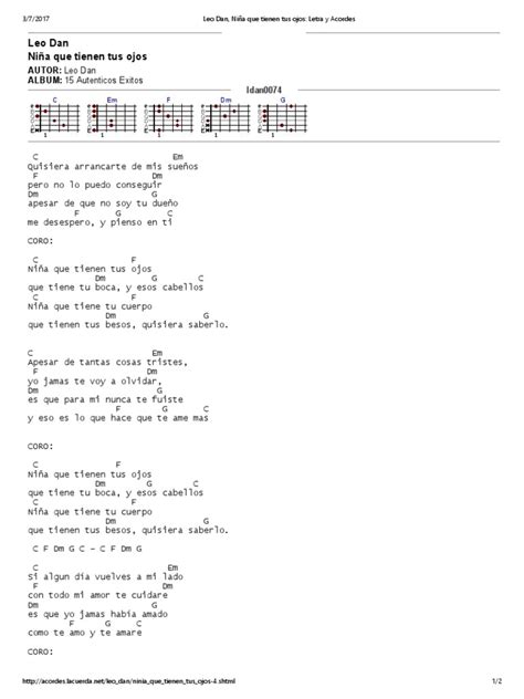 Yo vivia triste sumido entre sombras sin pensar siquiera que existe la vida pero me ha llegado a mi este momento y a la edad que tengo me nace un amor. Leo Dan, Niña Que Tienen Tus Ojos_ Letra y Acordes ...