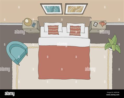 Bedroom Top View From Above Graphic Color Home Interior Sketch