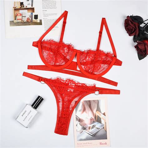Sexy Lace Embroidery Lingerie Thongs Women S Perspective Underwear Set Three Point Suit Fancy