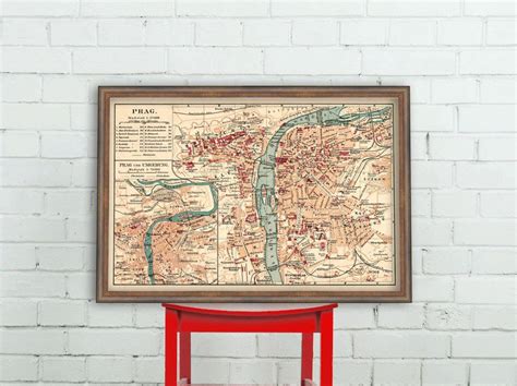 Old Map Of Prague Fine Reproduction Of A Vintage Map Etsy Old Map