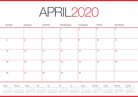 Monthly calendar for the month april in year 2020. April 2020 Desk Calendar Vector Illustration Stock ...