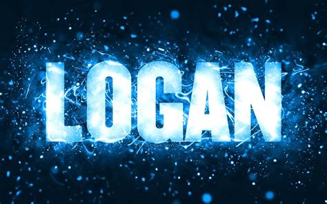 Download Wallpapers Happy Birthday Logan 4k Blue Neon Lights Logan