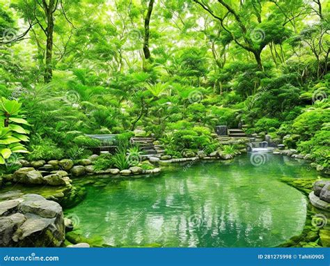 Tranquil Oasis of Relaxation Stock Illustration - Illustration of leaf