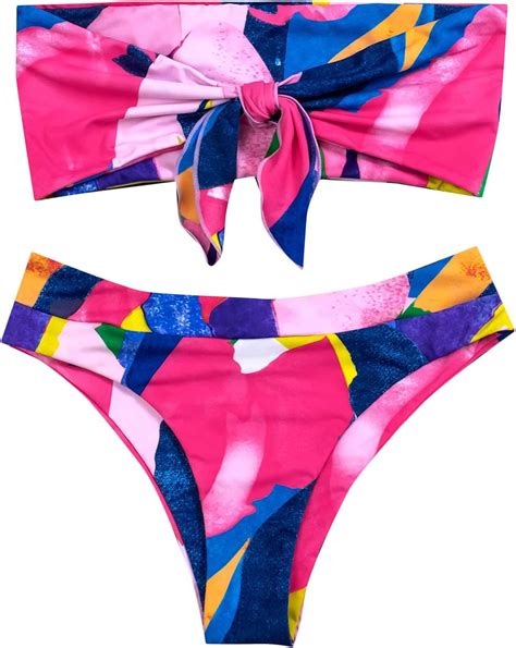 Shein Womens Graphic Swimsuit Bikini Set Knot High Waist Bathing Suit Swimwear Uk