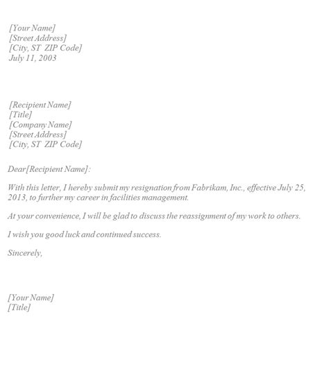 resignation letter text format