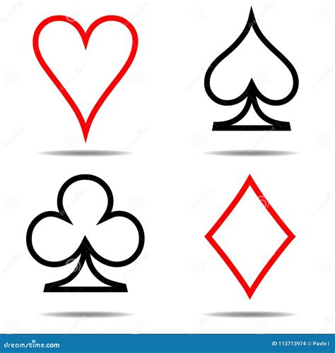 Colored Card Suit Icon Vector Playing Cards Symbols One Line Stock
