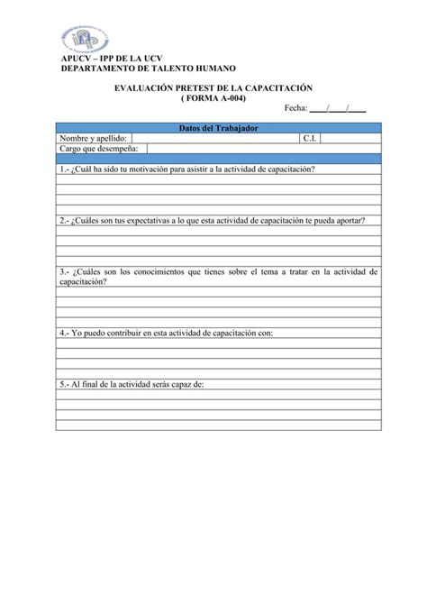 Instrumento de Evaluación Pretest de la Capacitación PDF