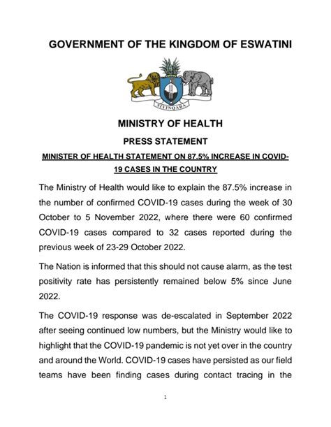 Eswatini Government On Twitter [ministerial Statement] Minister Of Health Lizzie Nkosi Asks