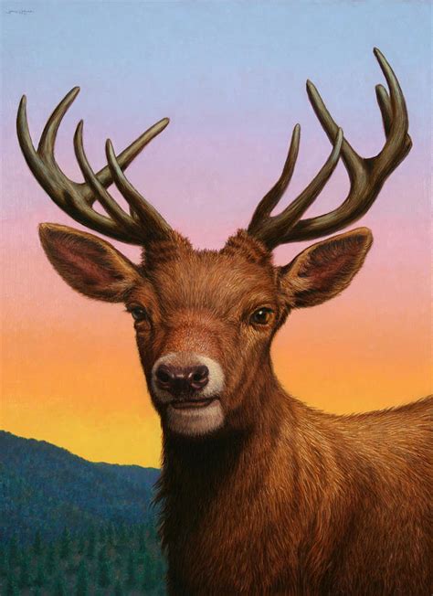 Portrait Of A Red Deer Painting By James W Johnson