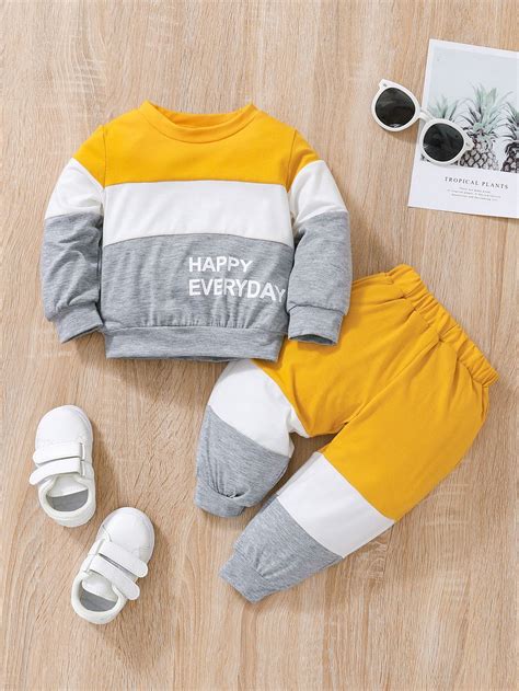 Jogging Fall Baby Clothes Jogger Set Grey Yellow Sleeve Length