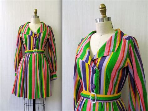 Candy Stripes 1960s Candy Stripe Dress Rainbow Stripe Etsy Uk Candy