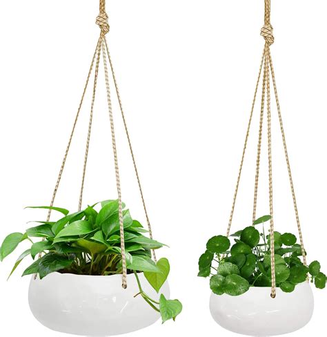 Pack Ceramic Hanging Planters Modern White Hanging Plant Holder