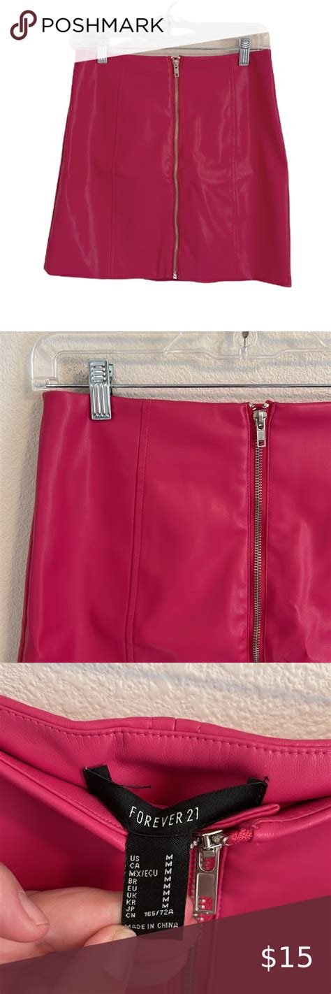Forever 21 Hot Pink Zippered Leather Mini Skirt Size Medium Forever 21