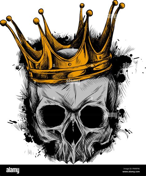 Illustration of black and white skull in crown with beard isolated on ...