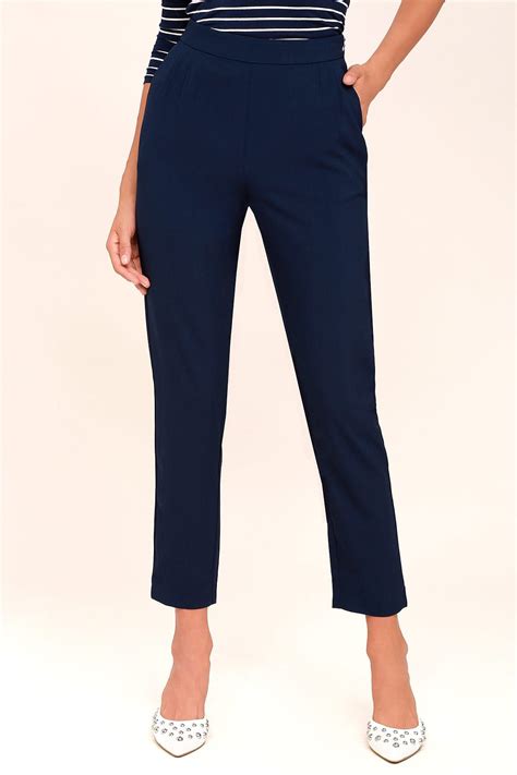 Kick It Navy Blue High Waisted Trouser Pants High Waisted Trousers
